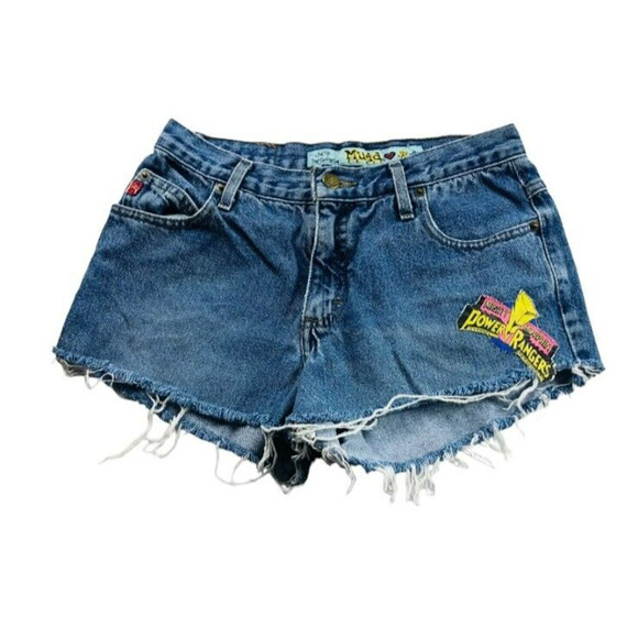 Mudd Jeans Womens Power Rangers Denim Shorts Embroidered Patches Blue Size 7 - Picture 2 of 8